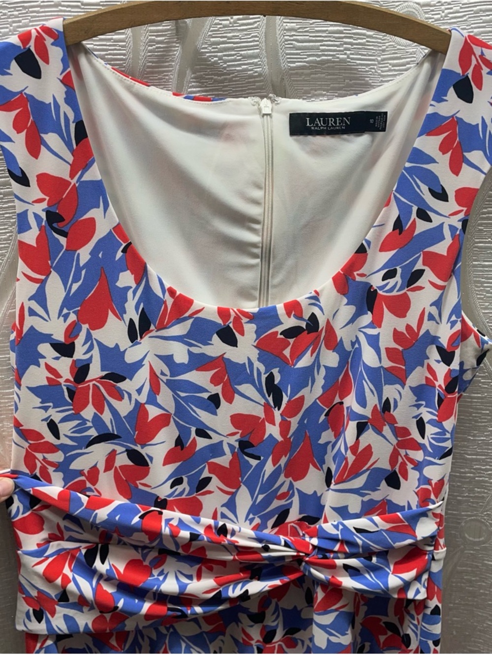 Lauren Ralph Lauren Dress Womens 10 Blue Red Floral Sleeveless Knot‎ Waist